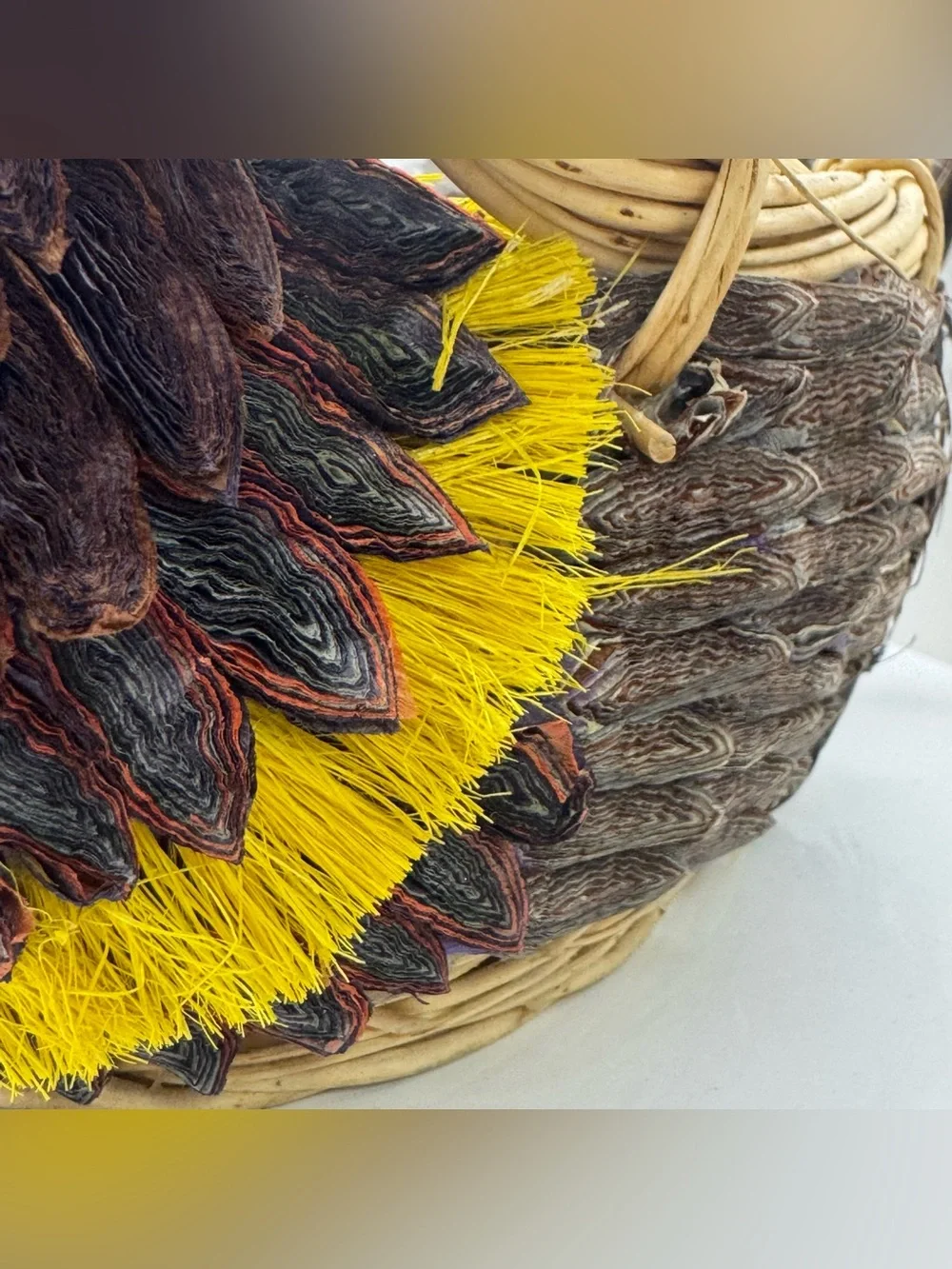 Vintage Handcrafted Rooster Wicker Basket Centerpiece Feather Country Farmhouse